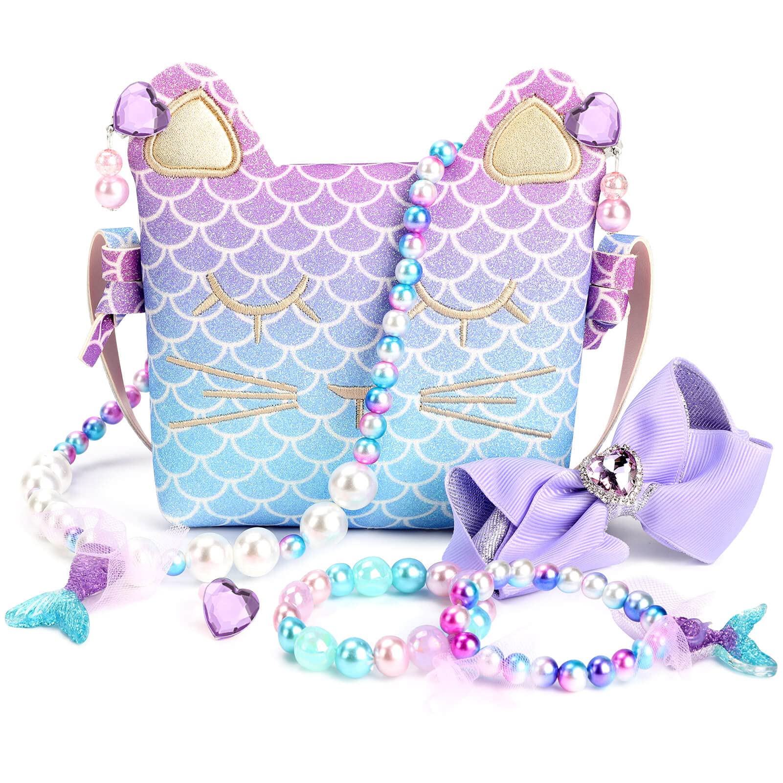 PATPAT® Purse for Little Girls Dress Up Jewelry Pretend Play Kids Accessories Mermaid Gifts (Purple) PATPAT® Purse for Little Girls Dress Up Jewelry Pretend Play Kids Accessories Mermaid Gifts (Purple)